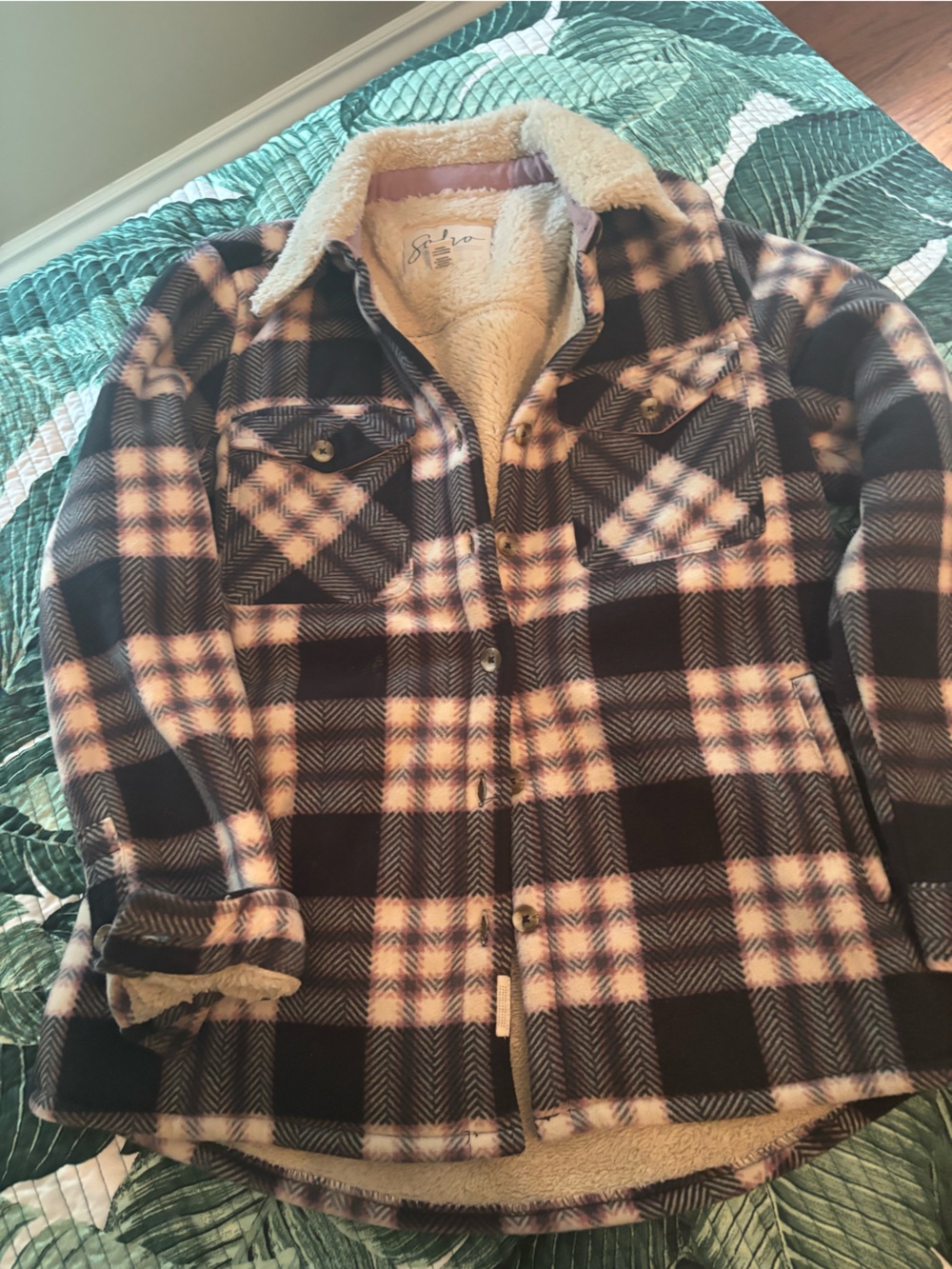 Soho thread Plaid Sherpa-Lined Shacket Jacket - Black & Cream